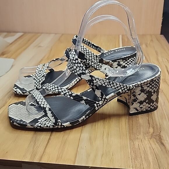 NINE WEST MULTI TEXTURE STRAPPY SNAKEPRINT SANDALS HEELS WOMAN'S SIZE 8.5 NIB - Picture 1 of 16